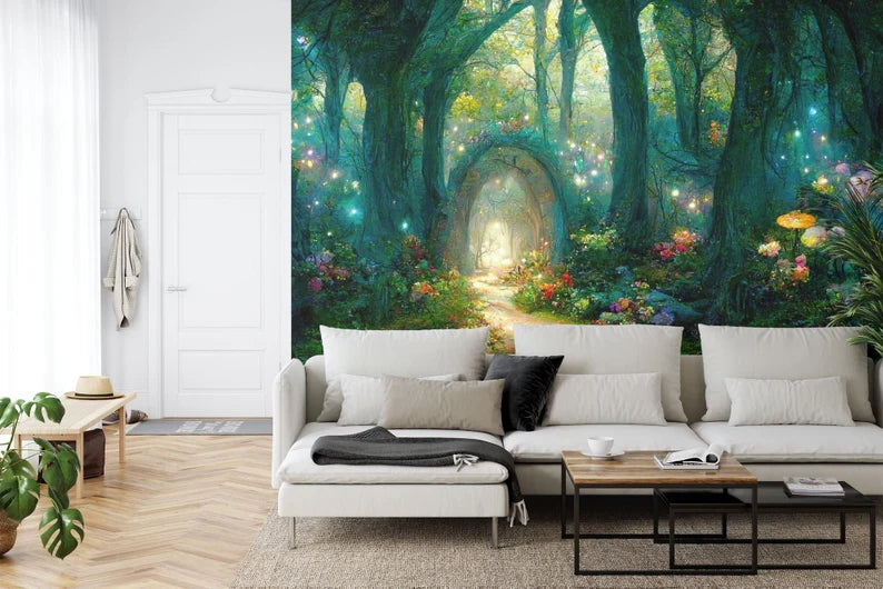 Fairytale Forest Wallpaper Mural, Magical Night Scene