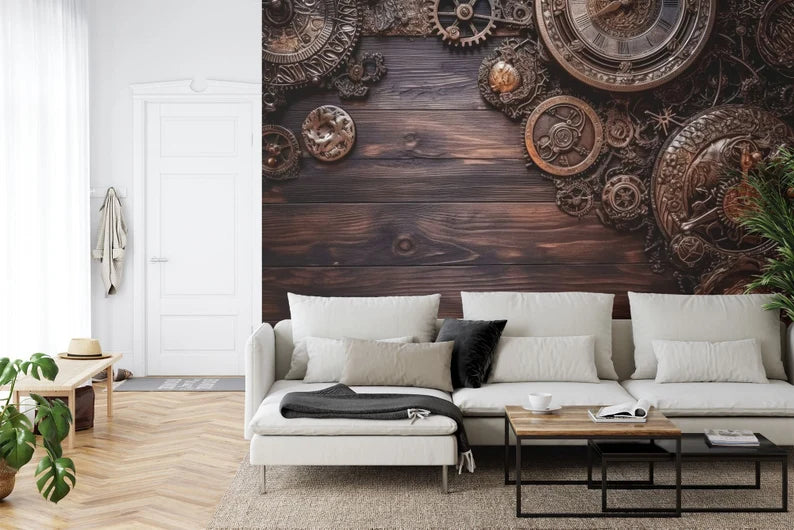 Steampunk Gear Wood Wallpaper Mural Art