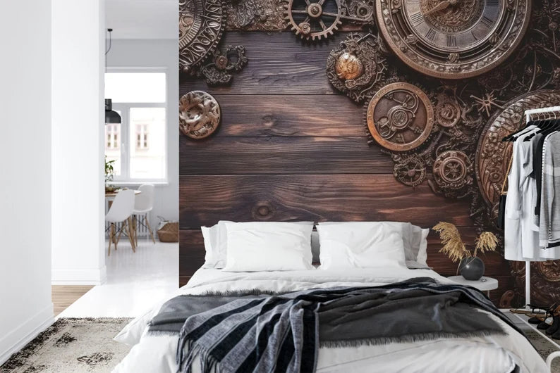 Steampunk Gear Wood Wallpaper Mural Art