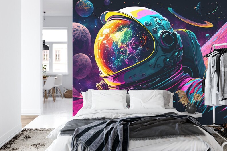 Psychedelic Space Wallpaper Mural, Kids Room Decor