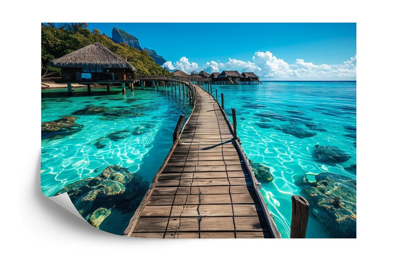 Tropical Bungalows Pier Wallpaper Mural Decal