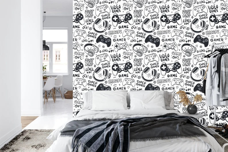 Gaming Room Wallpaper Mural, Game Controller Pattern
