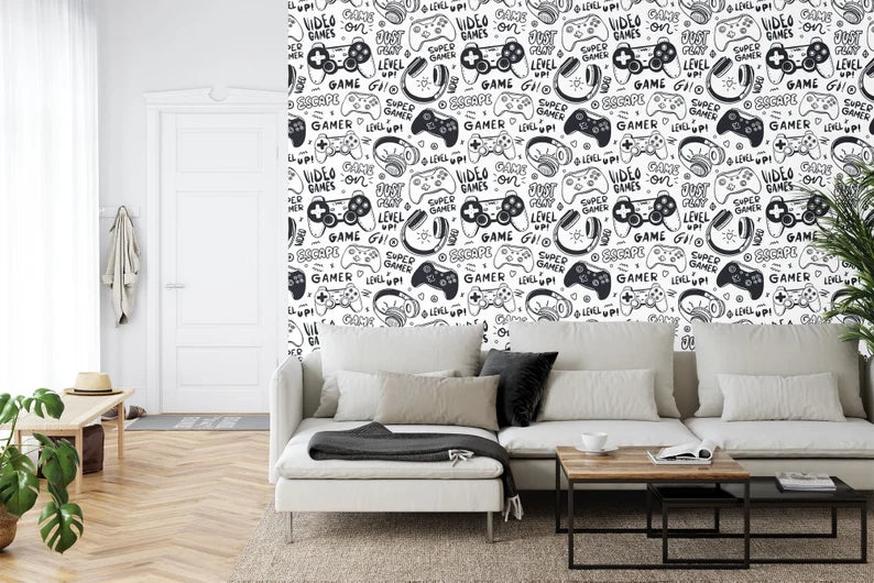 Gaming Room Wallpaper Mural, Game Controller Pattern