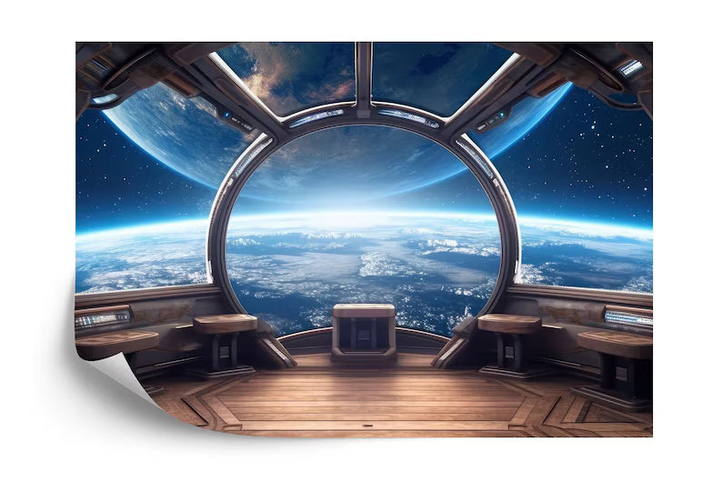 Spaceship Window View Wall Mural, Outer Space Kids Wallpaper