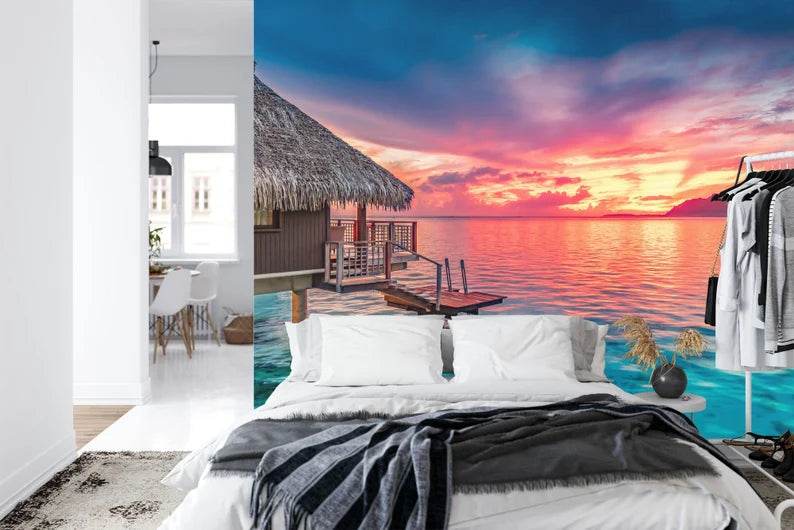South Pacific Sunset Lagoon Wallpaper Mural Art Print