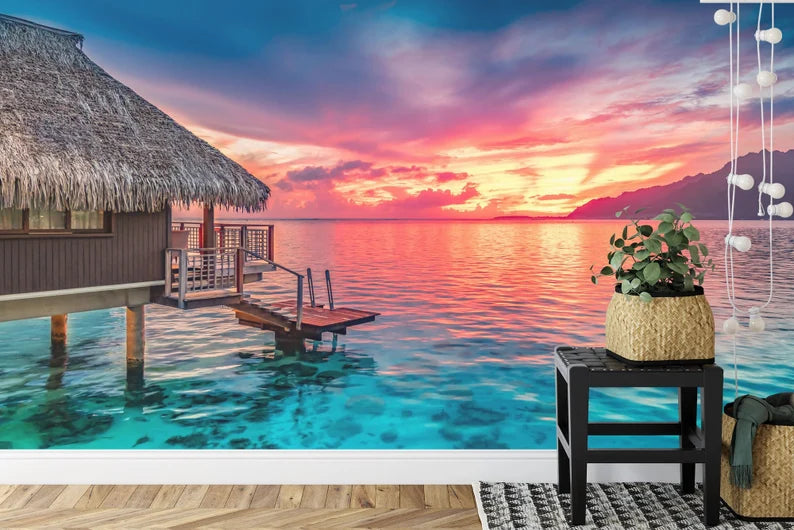 South Pacific Sunset Lagoon Wallpaper Mural Art Print
