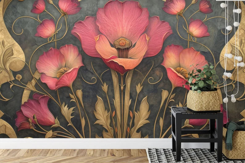 Art Nouveau Floral Wallpaper Mural Art Print