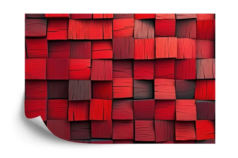 Red 3D Blocks Wallpaper Mural, Abstract Geometric Wall