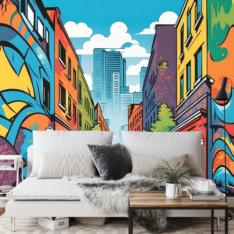 Cartoon City Street Wallpaper Mural, Kids Room Decor