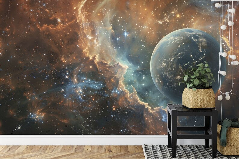 Earth & Galaxy Wallpaper Mural Space Wall Art