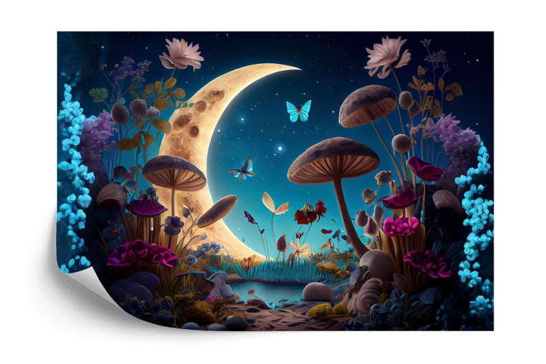 Wonderland Mushroom Mural, Lilies and Flowers Gift