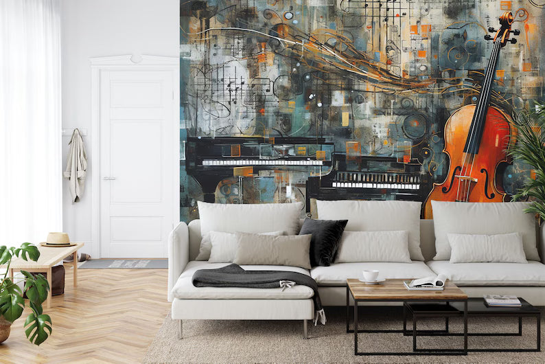 Musical Instruments Wallpaper Mural, AI Generated