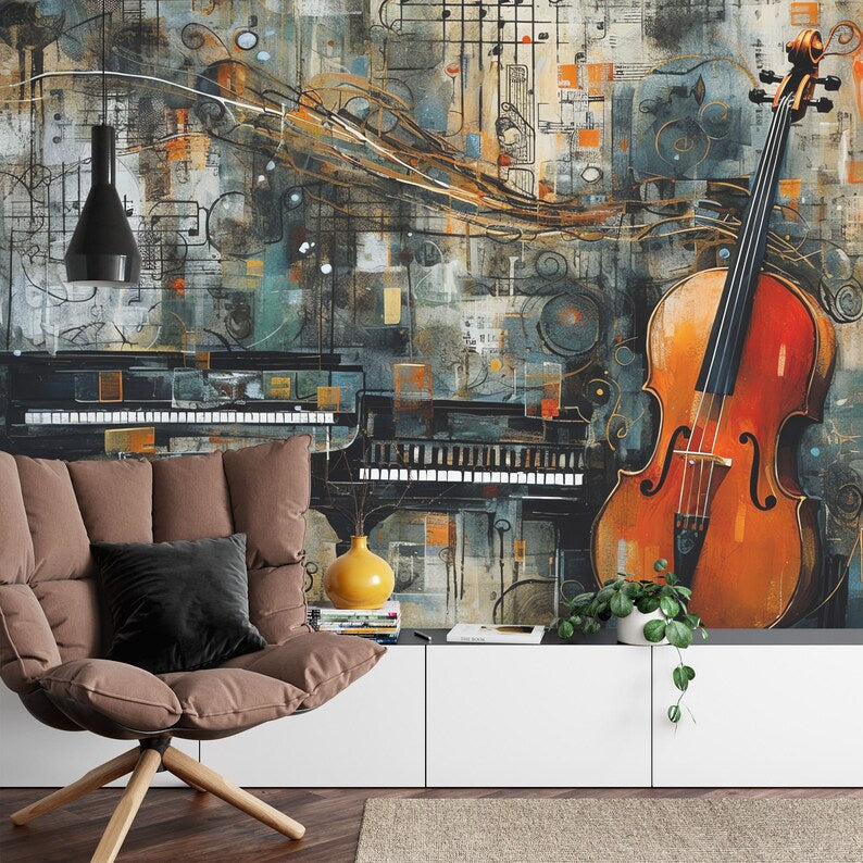 Musical Instruments Wallpaper Mural, AI Generated