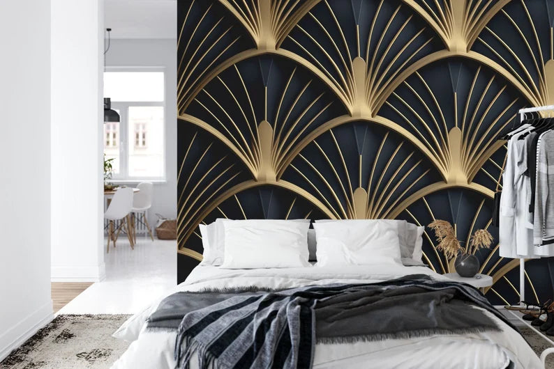 Art Deco Scallop Palm Fan Wallpaper Mural