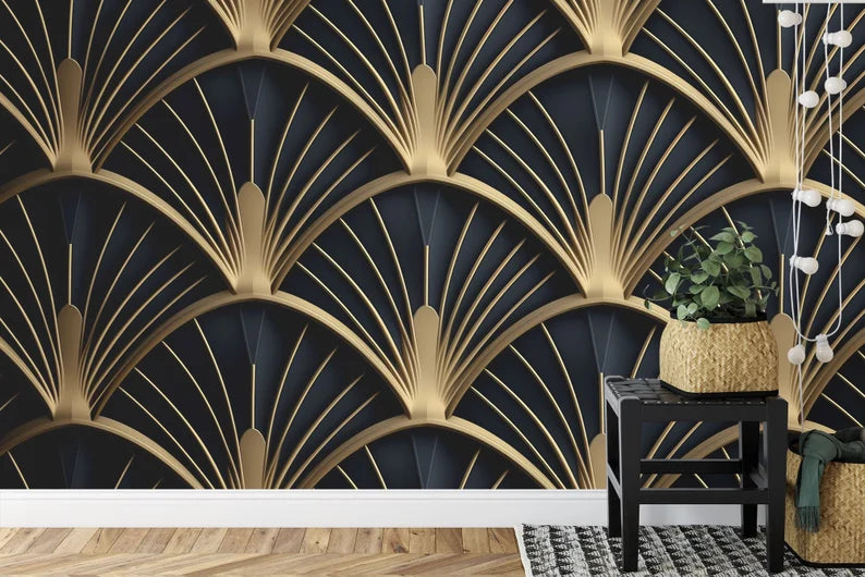 Art Deco Scallop Palm Fan Wallpaper Mural