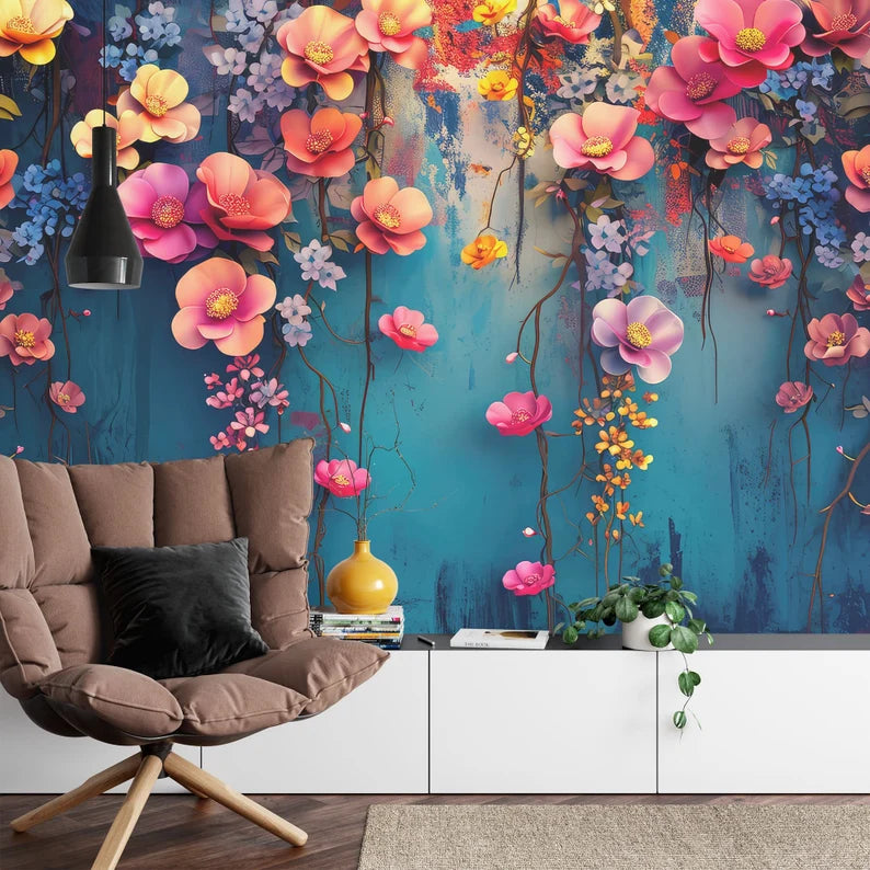 Floral Hanging Branches Wall Mural, Peel and Stick