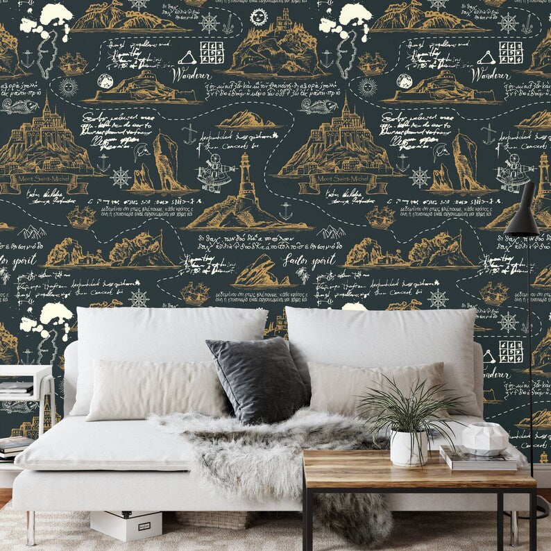 Vintage Travel Map Wallpaper Mural Art Print
