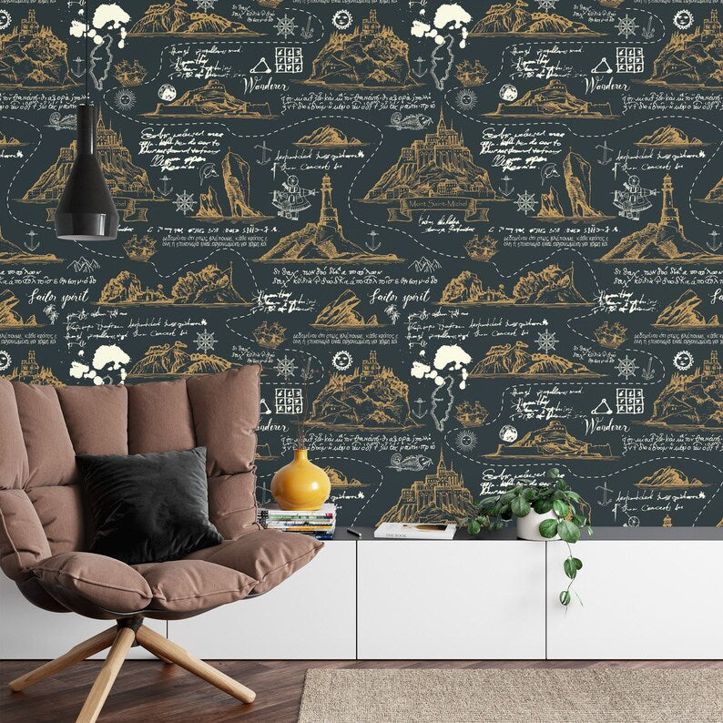 Vintage Travel Map Wallpaper Mural Art Print