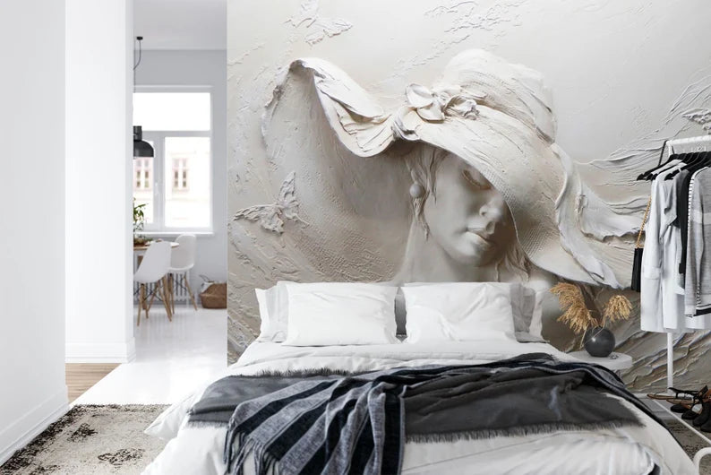 3D Woman Sculpture Wallpaper Mural, Removable