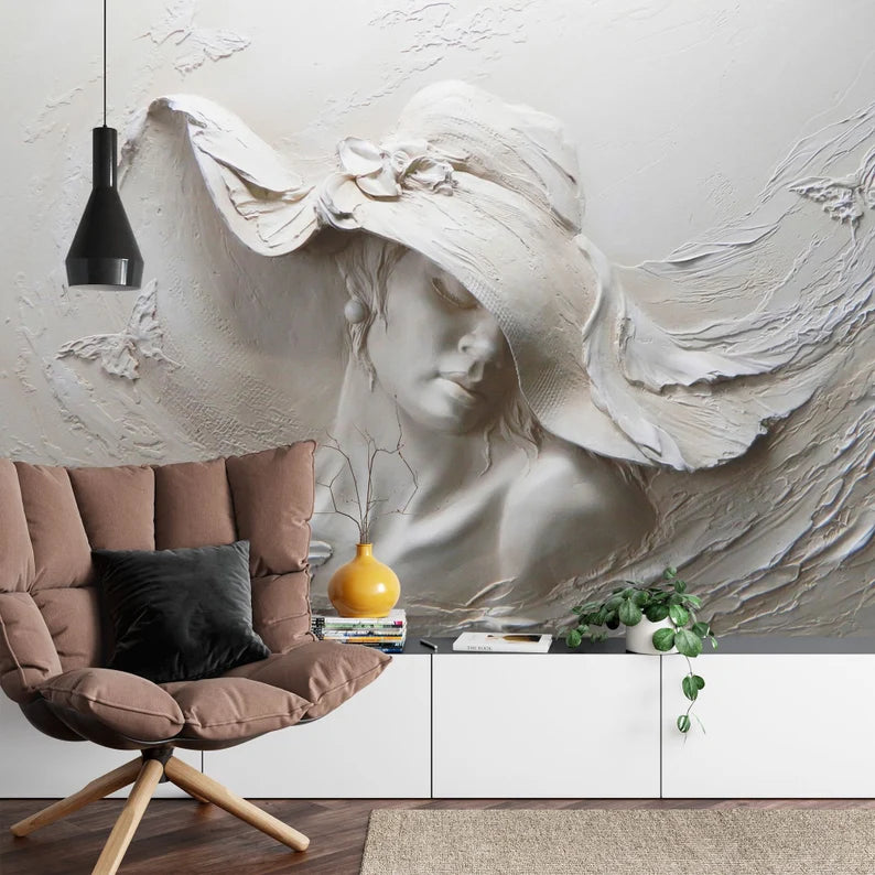 3D Woman Sculpture Wallpaper Mural, Removable