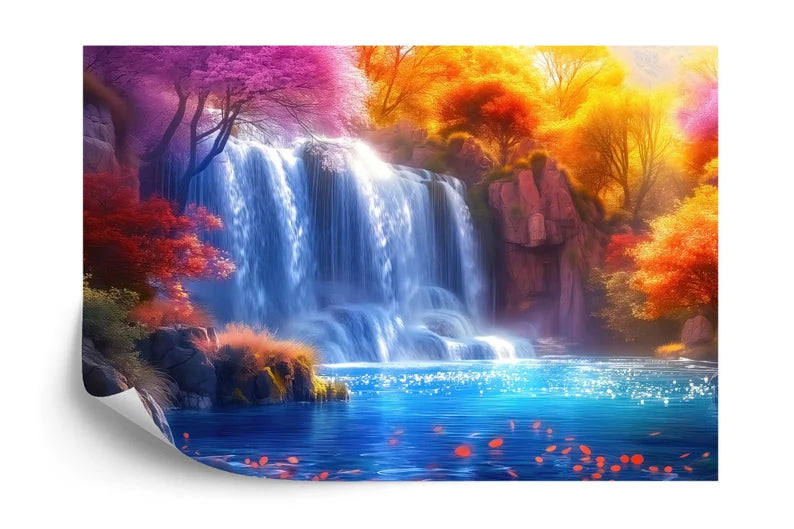 Fantasy Waterfall Wall Mural: Autumn Trees, Flowers