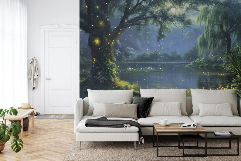 Mystical Forest Moon Wallpaper Mural, Peel and Stick Wall Decal