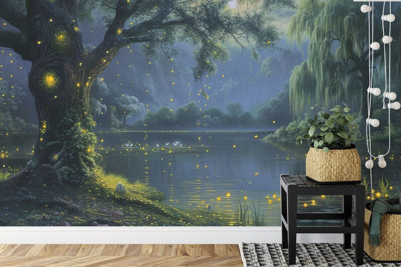 Mystical Forest Moon Wallpaper Mural, Peel and Stick Wall Decal