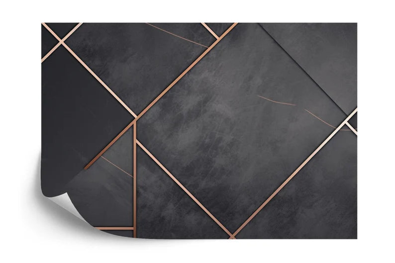Charcoal Gray Marble Rose Gold Geometric Wallpaper Mural