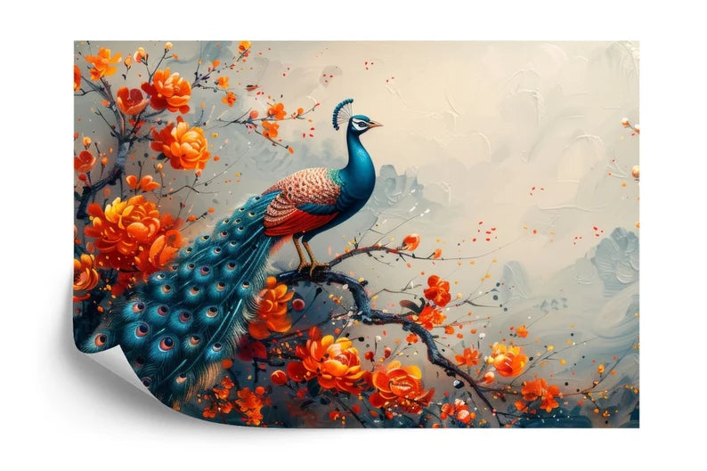 Vintage Floral Peacock Wallpaper Mural Art Print