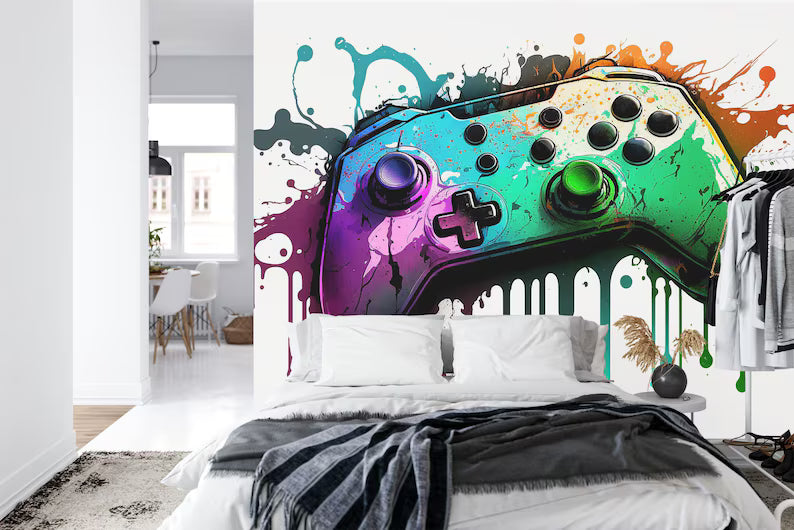 Wallpaper, Graffiti Gamepad Mural, Colorful Teenage Room