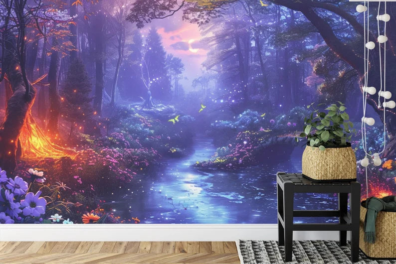 Magical Nighttime Forest Mural Wallpaper