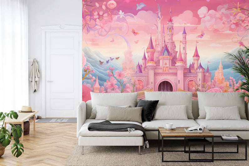Pink Princess Castle Wall Decal, Fantasy Art Print