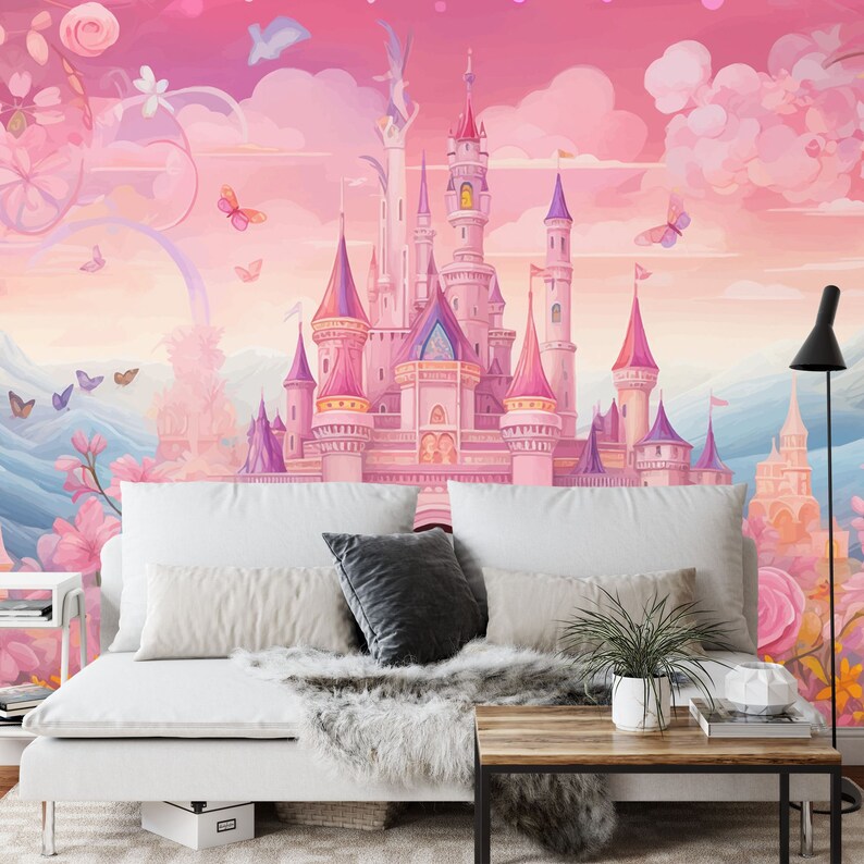 Pink Princess Castle Wall Decal, Fantasy Art Print
