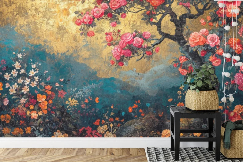 Vintage Chinoiserie Floral Wallpaper Mural