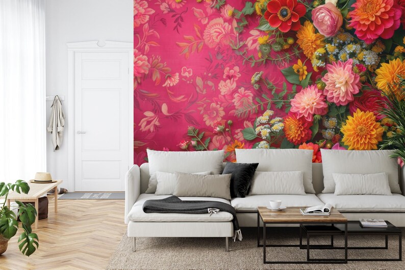 Pastel Floral Wallpaper Mural, Peonies Roses Art Print