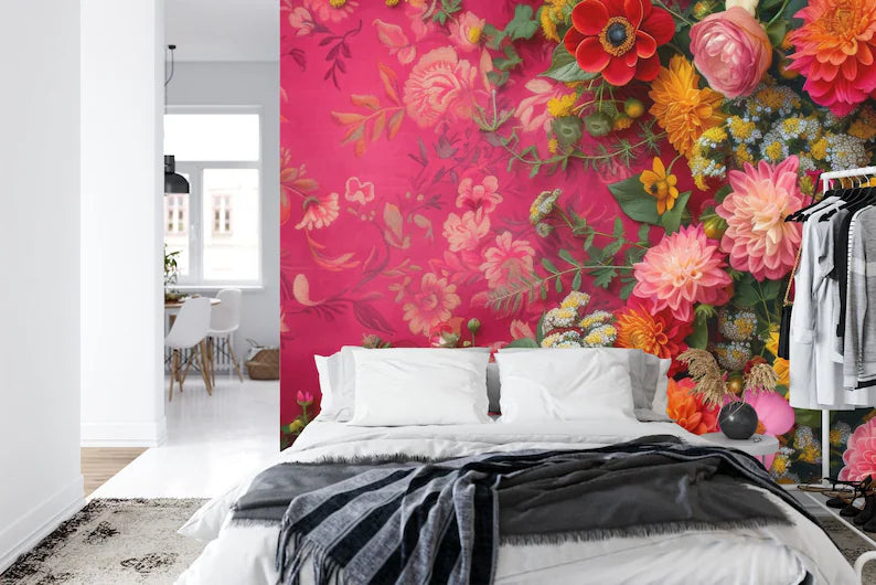 Pastel Floral Wallpaper Mural, Peonies Roses Art Print