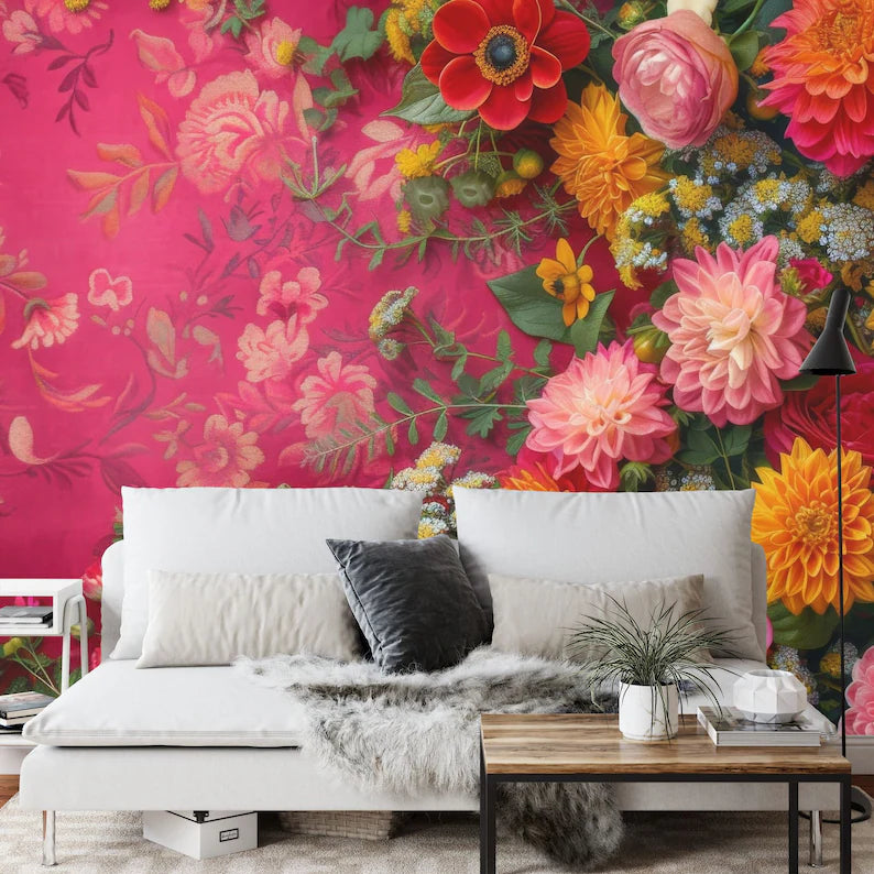 Pastel Floral Wallpaper Mural, Peonies Roses Art Print