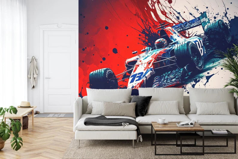 Formula 1 Racing Car Wall Mural Boys Room Decor