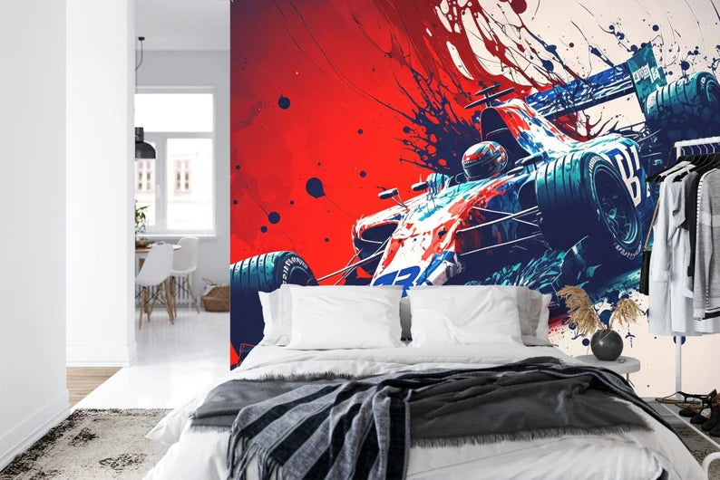 Formula 1 Racing Car Wall Mural Boys Room Decor