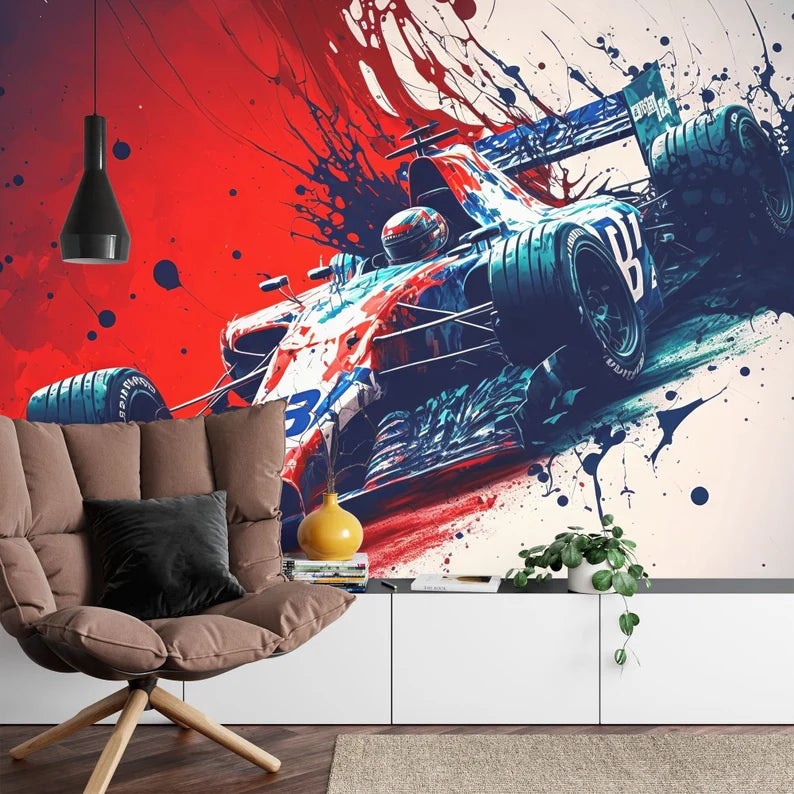 Formula 1 Racing Car Wall Mural Boys Room Decor