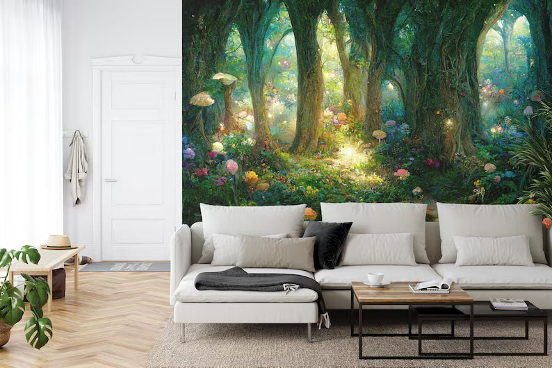Fairytale Forest Wallpaper Mural, Magical Night Scene