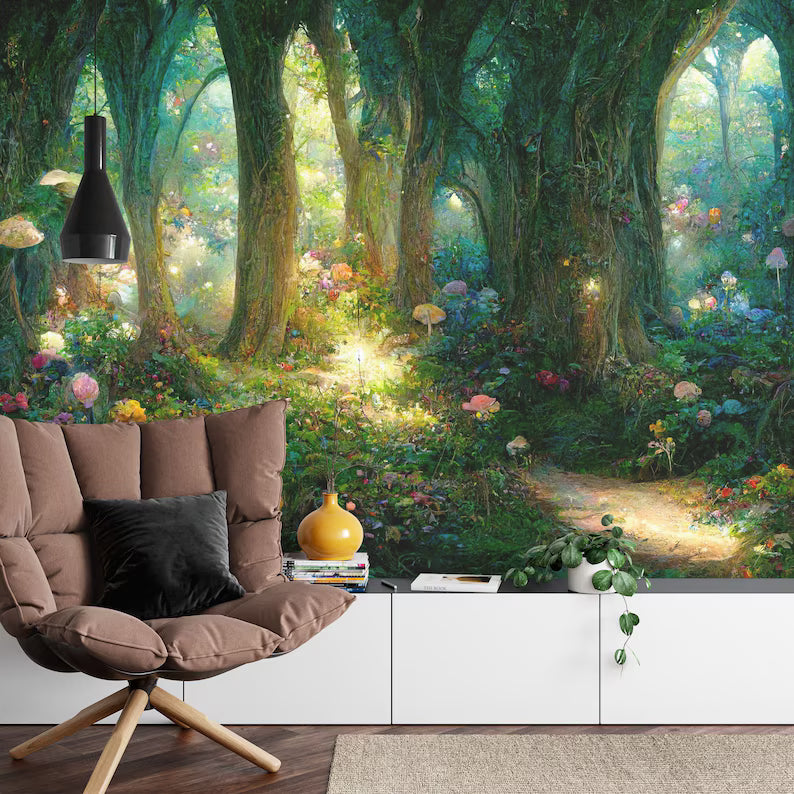 Fairytale Forest Wallpaper Mural, Magical Night Scene