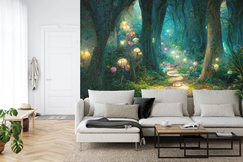 Magical Forest Wallpaper Mural, Generative AI Art