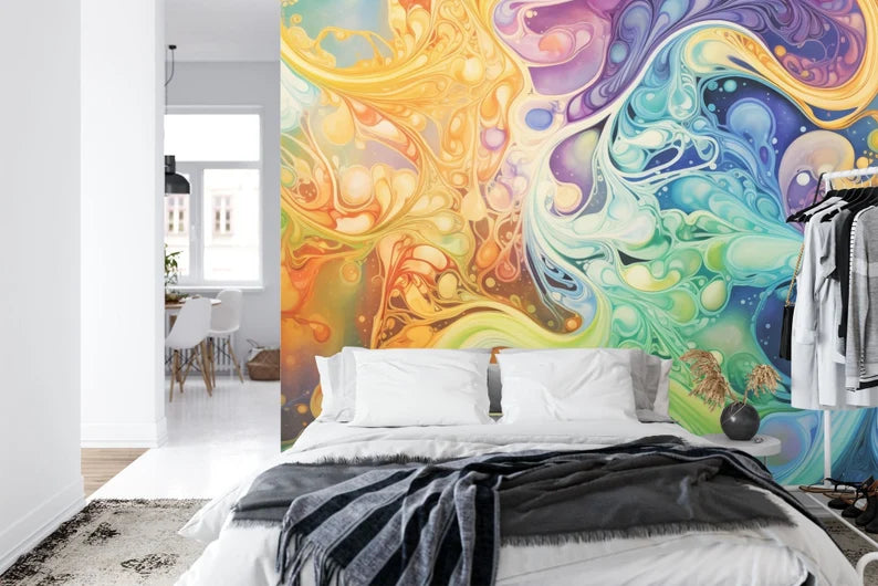 Abstract Watercolor Swirls Mural, Easy-Install