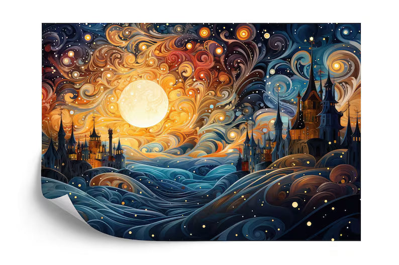 Fantasy Castle and Moon Landscape Wallpaper Mural