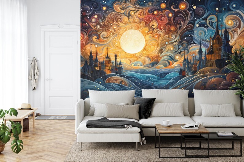 Fantasy Castle and Moon Landscape Wallpaper Mural