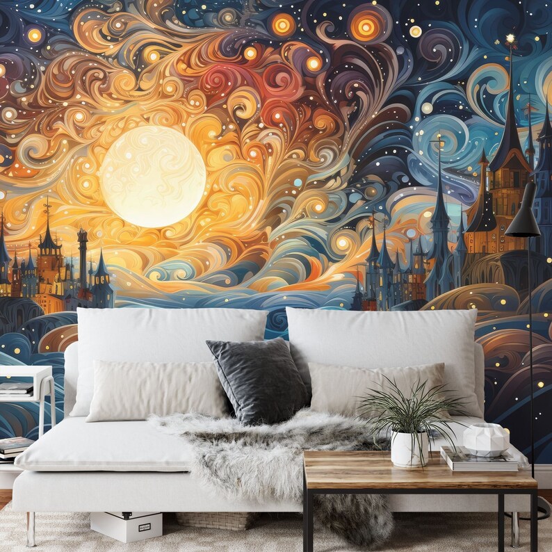 Fantasy Castle and Moon Landscape Wallpaper Mural