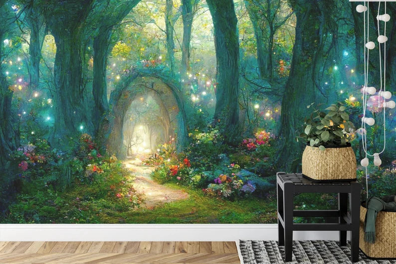 Fairytale Forest Wallpaper Mural, Magical Night Scene