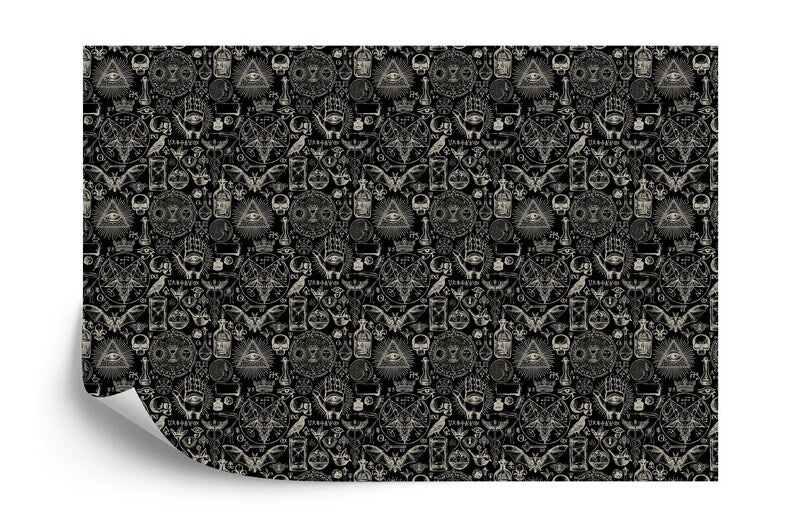 Alchemy Gothic Wallpaper Mural: Skulls, Bats, Moons