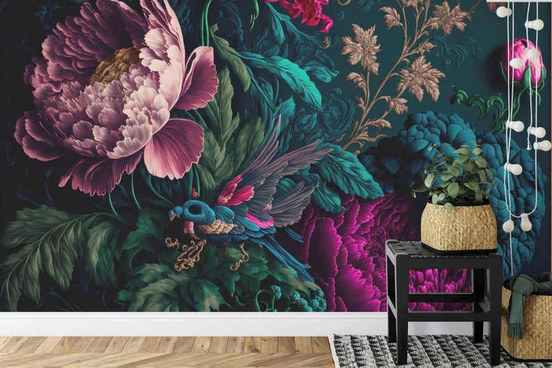 Baroque Peonies Wall Mural, Rich Floral Wallpaper